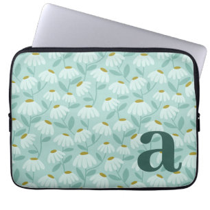 Capa Para Notebook Letra Inicial Monograma Padrão Floral Azul Turques