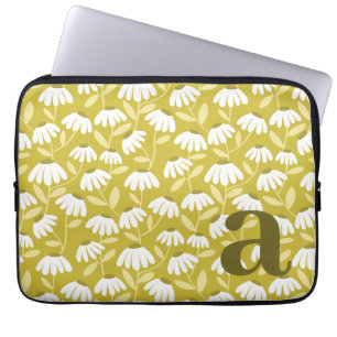 Capa Para Notebook Letra Inicial Monograma Padrão Floral Dourado Escu