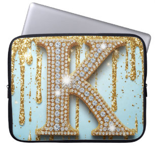 Capa Para Notebook Letra K de Diamante de Luxo em Fundo de Brilho Dou