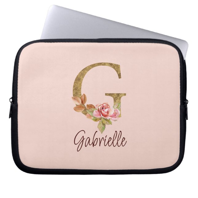 Capa Para Notebook Letra Personalizada G Folha Dourada Rosas Rosa Pál (Frente)