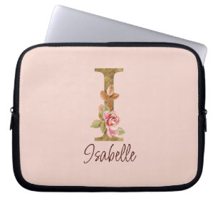 Capa Para Notebook Letra Personalizada I Dourado Folheado com Rosas R
