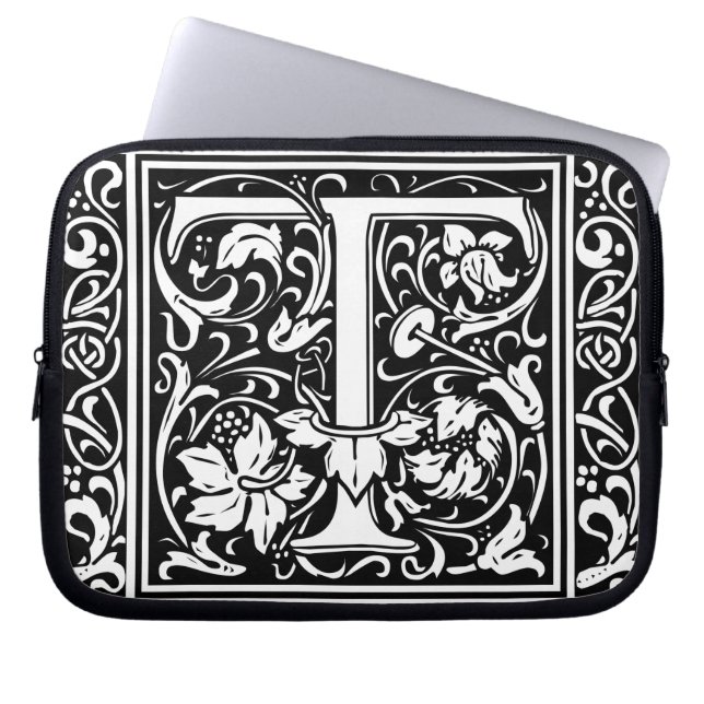Capa Para Notebook Letra T Monograma Medieval Arte Nova (Frente)