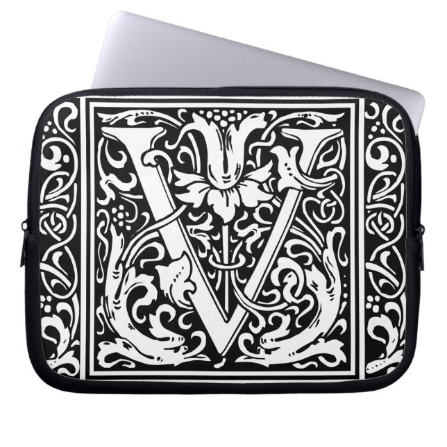Capa Para Notebook Letra V Monograma Medieval Arte Nova (Frente)