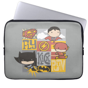 Capa Para Notebook Liga da Justiça Chibi Voar, Chutar, Correr