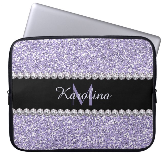 Capa Para Notebook Lilac Purple Glitter, Personalizado com Monograma (Frente)