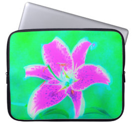 Capa Para Notebook Lily, com Stargazer Rosa Quente, em Turquesa e Ver