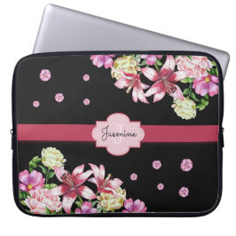 Capa Para Notebook Lily e Peony Floral Black