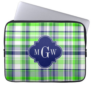 Capa Para Notebook Limão, Marinho, Que Preppy Madras Quatrefoil Monog
