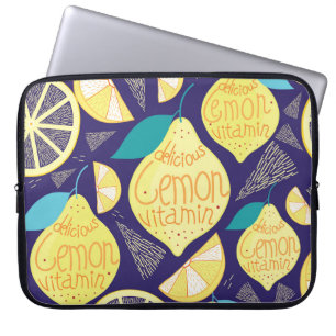 Capa Para Notebook Limões: Padrão Brilhante Azul Escuro