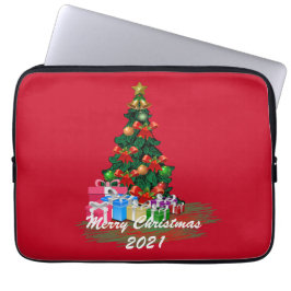 Capa Para Notebook Linda árvore de Natal Burgundy Eletrônicos Bag