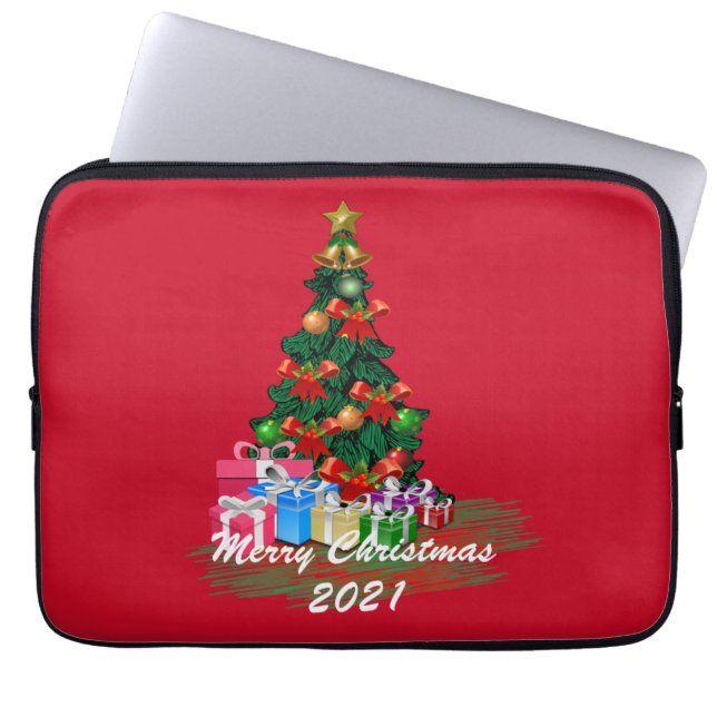 Capa Para Notebook Linda árvore de Natal Burgundy Eletrônicos Bag (Frente)