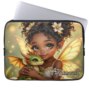 Capa Para Notebook Linda Garota Fada de Anime e Dragão Chibi