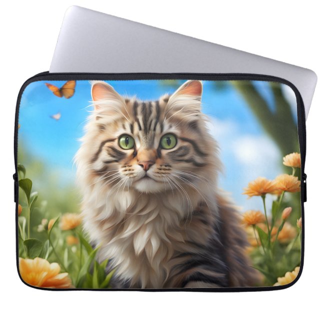 Capa Para Notebook Linda gata de belo jardim (Frente)
