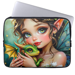 Capa Para Notebook Linda Menina com Tema de Fada e Dragão