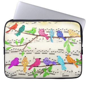 Capa Para Notebook Linda Sinfonia de Aves Musicais Coloridas - Canção