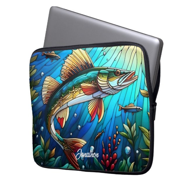Capa Para Notebook Linda Walleye Pike em lago (Frente Esquerda)