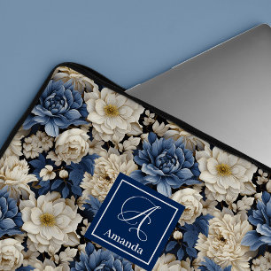 Capa Para Notebook Lindas Flores Navy Azul Floral Capinha de Laptop
