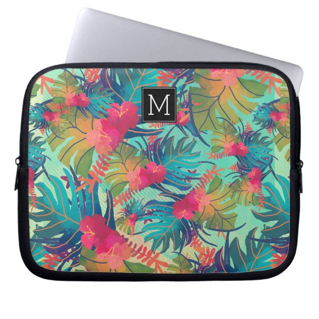 Capa Para Notebook Lindas Folhas Tropicais Monograma (Frente)