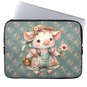 Capa Para Notebook Lindíssimo Porquinho em Macacão Pastel Cottagecore