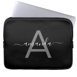 Capa Para Notebook Lindo Elegante Adicione Seu Nome & Monograma Preto