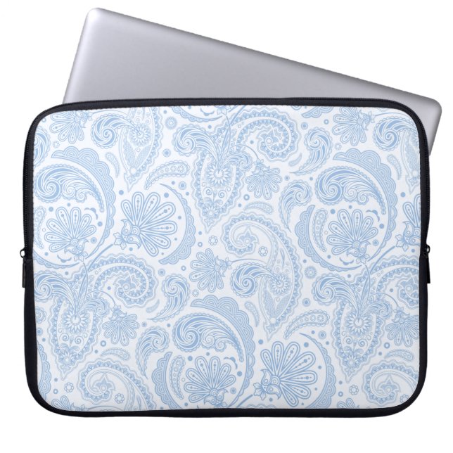 Capa Para Notebook Lindo padrão de paisley azul branco (Frente)