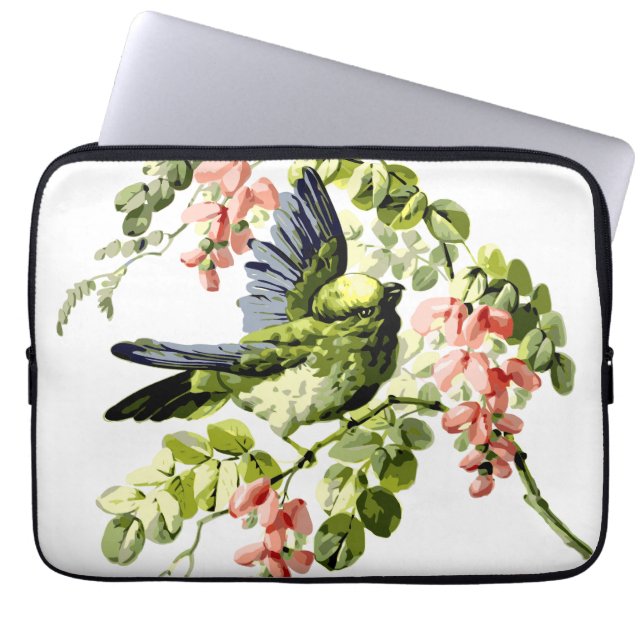 Capa Para Notebook Lindo papagaio jovem em árvore florida (Frente)