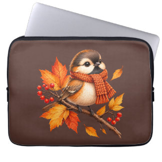 Capa Para Notebook Lindo Pássaro de Outono com Cachecol Aconchegante