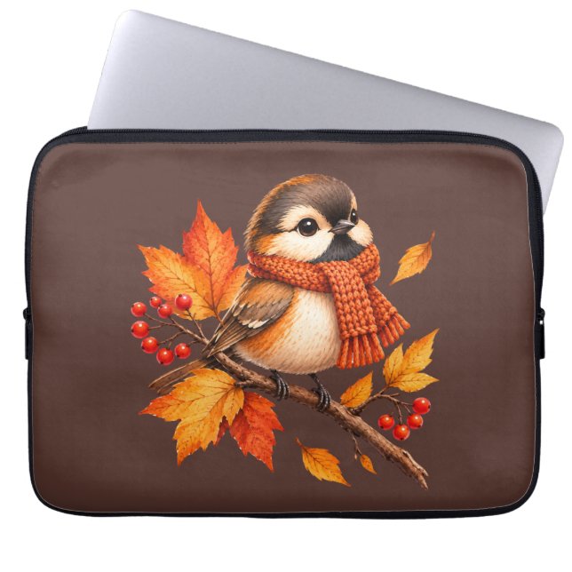Capa Para Notebook Lindo Pássaro de Outono com Cachecol Aconchegante  (Frente)