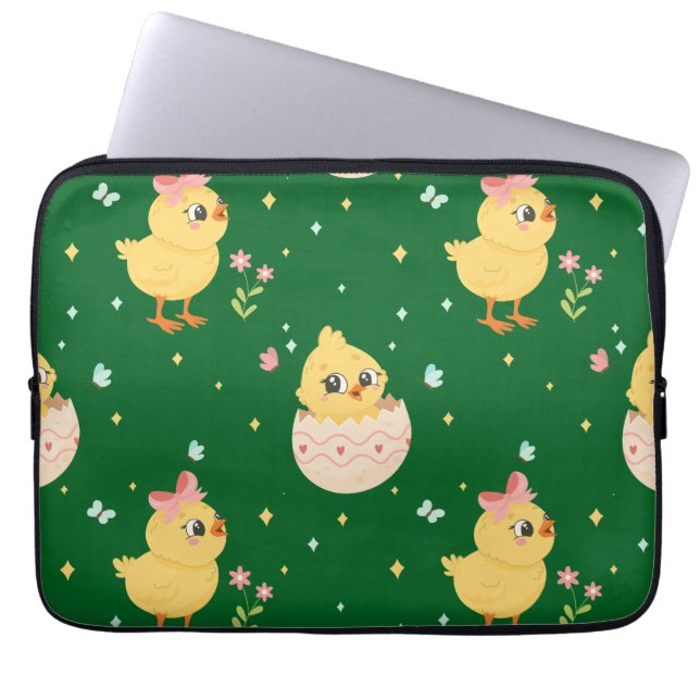 Capa Para Notebook Lindo Pintinho de Páscoa com Laço Rosa Padrão Sem  (Frente)