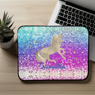 Capa Para Notebook Lindo unicórnio rosa Glitter arco-íris dourado mon