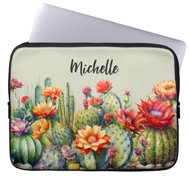 Capa Para Notebook Lindos Cactos Flores Com Nome (Frente)