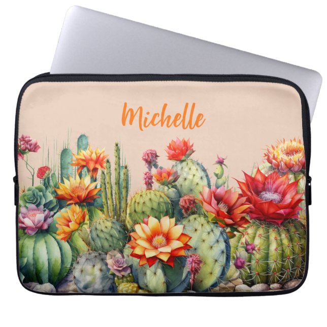 Capa Para Notebook Lindos Cactos Flores Com Nome (Frente)