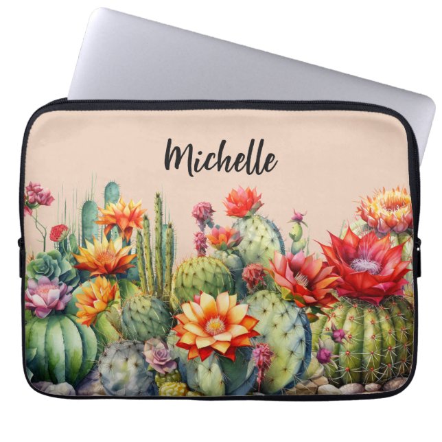 Capa Para Notebook Lindos Cactos Flores Com Nome (Frente)