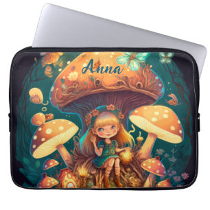 Capa Para Notebook Lindos elfos brincam sob cogumelos