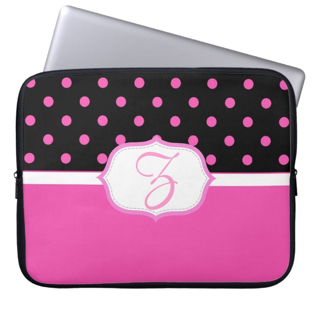 Capa Para Notebook Lindos pontos pretos e rosa doce e bonito (Frente)