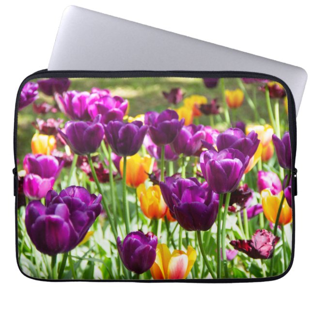Capa Para Notebook Lindos tulipas roxos e amarelos    (Frente)