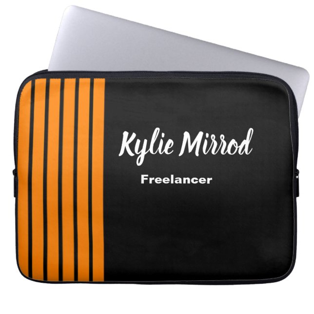 Capa Para Notebook Linhas de faixa laranja preto (Frente)