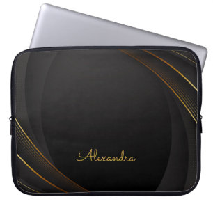 Capa Para Notebook Linhas e Personalização Douradas Escuras Elegant