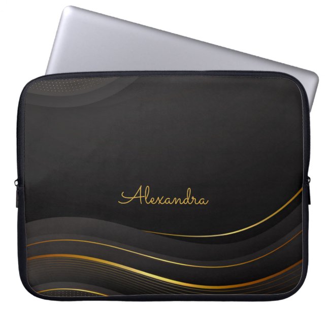 Capa Para Notebook Linhas e Personalização Douradas Escuras Elegantes (Frente)