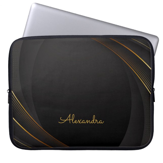 Capa Para Notebook Linhas e Personalização Douradas Escuras Elegantes (Frente)