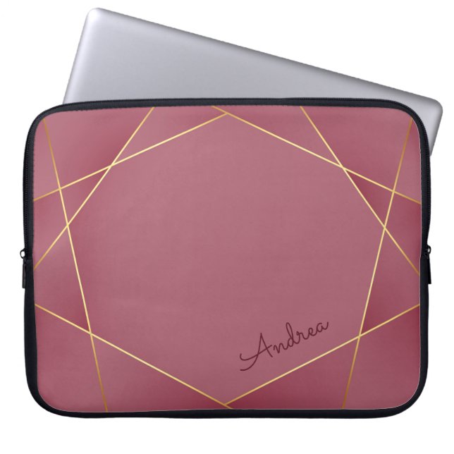 Capa Para Notebook Linhas Vermelhas e Douradas Elegantes com Nome Per (Frente)