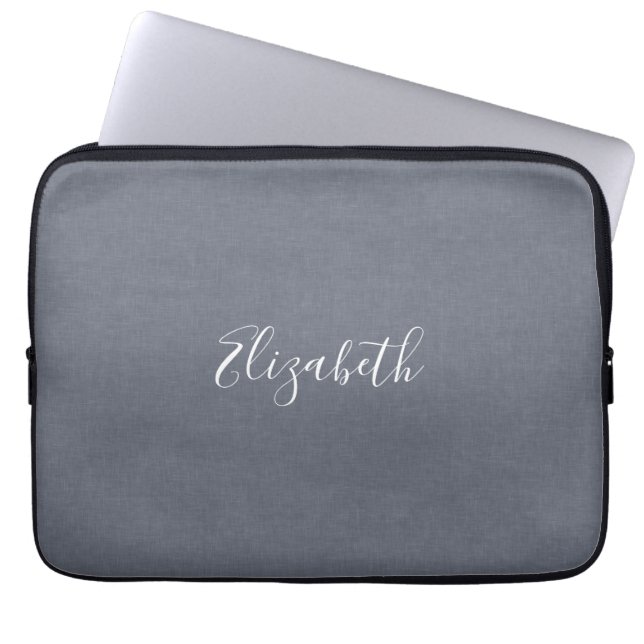 Capa Para Notebook Linho Azul Cinza Elegante Moderno Personalizado (Frente)