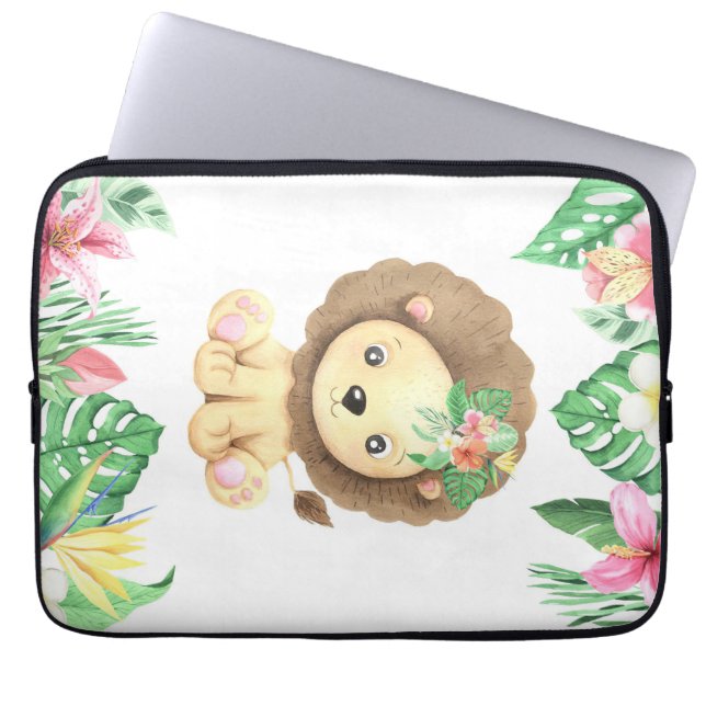 Capa Para Notebook Lion Flower Watercolor (Frente)