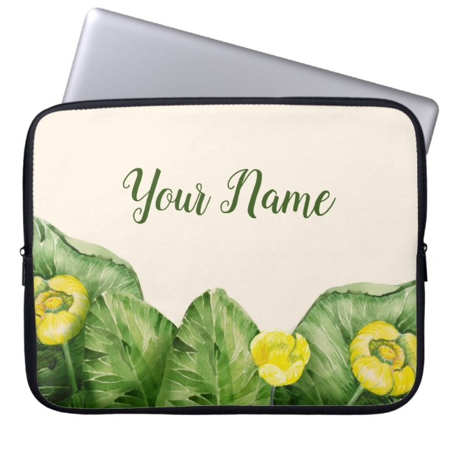 Capa Para Notebook lirio de água amarelo aquarela (Frente)