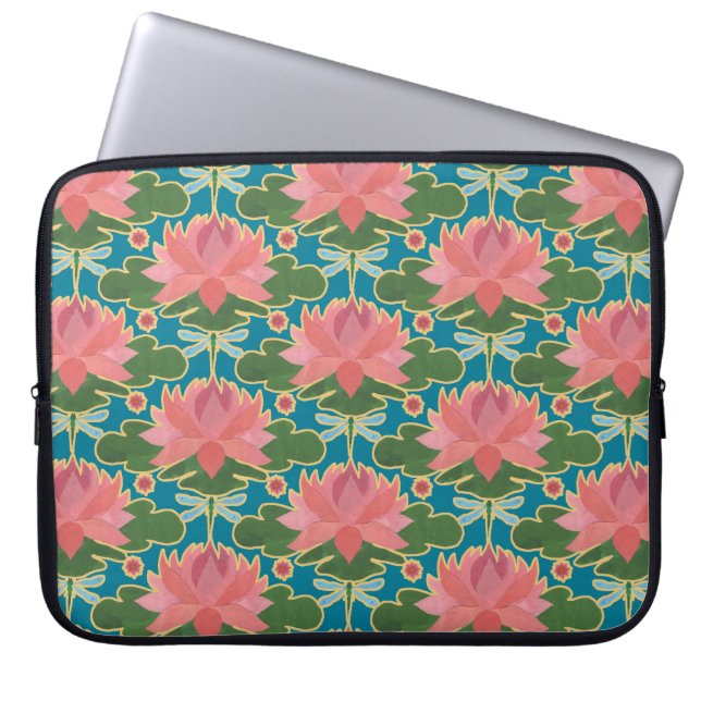 Capa Para Notebook Lírios de Água Rosa, Bolsa de laptop de Libras Dra (Frente)