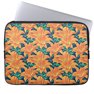 Capa Para Notebook Lírios do Dia Laranja com Folhas Verdes