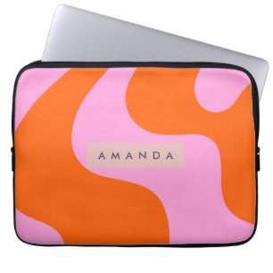 Capa Para Notebook Listra de Onda Cor-de-Rosa e Laranja Intensa Perso