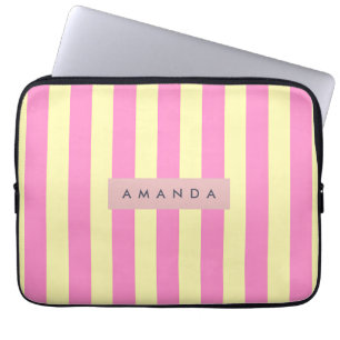 Capa Para Notebook Listra Rosa Pastel e Amarela Personalizada