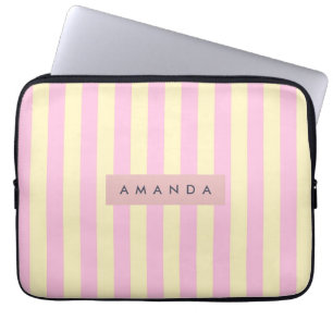 Capa Para Notebook Listra Rosa Pastel e Amarelo Personalizada