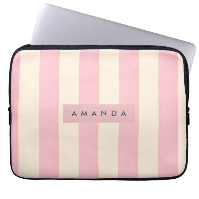 Capa Para Notebook Listra Rosa Suave e Creme Personalizada (Frente)